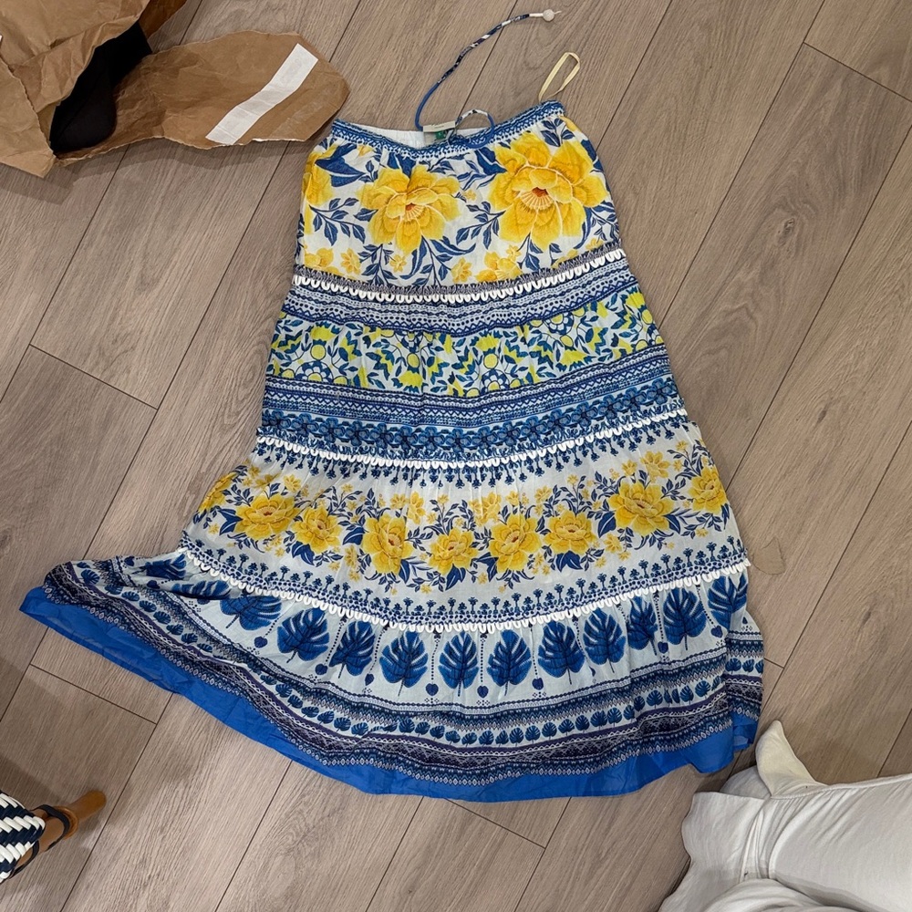 FARM Rio Floral Maxi Skirt in Blue and Yellow